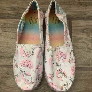 TOMS White Unicorn Sparkle Flats Size 4Y